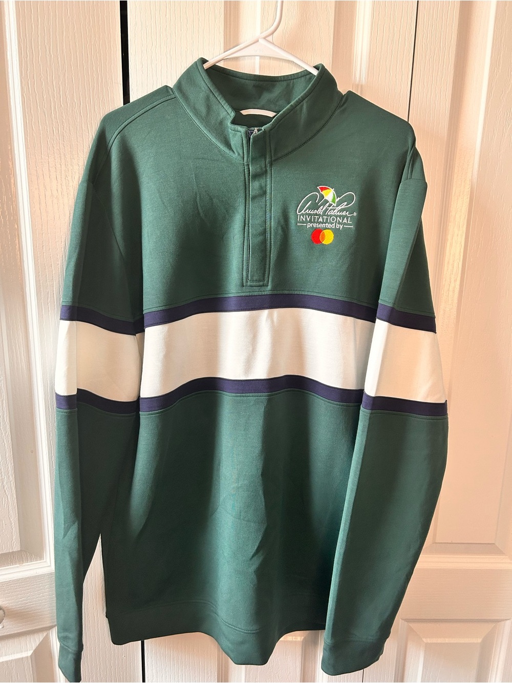 Swannies 2X Green Golf Arnold Palmer Quarter-Zip Rugby Pull Over White Stripe